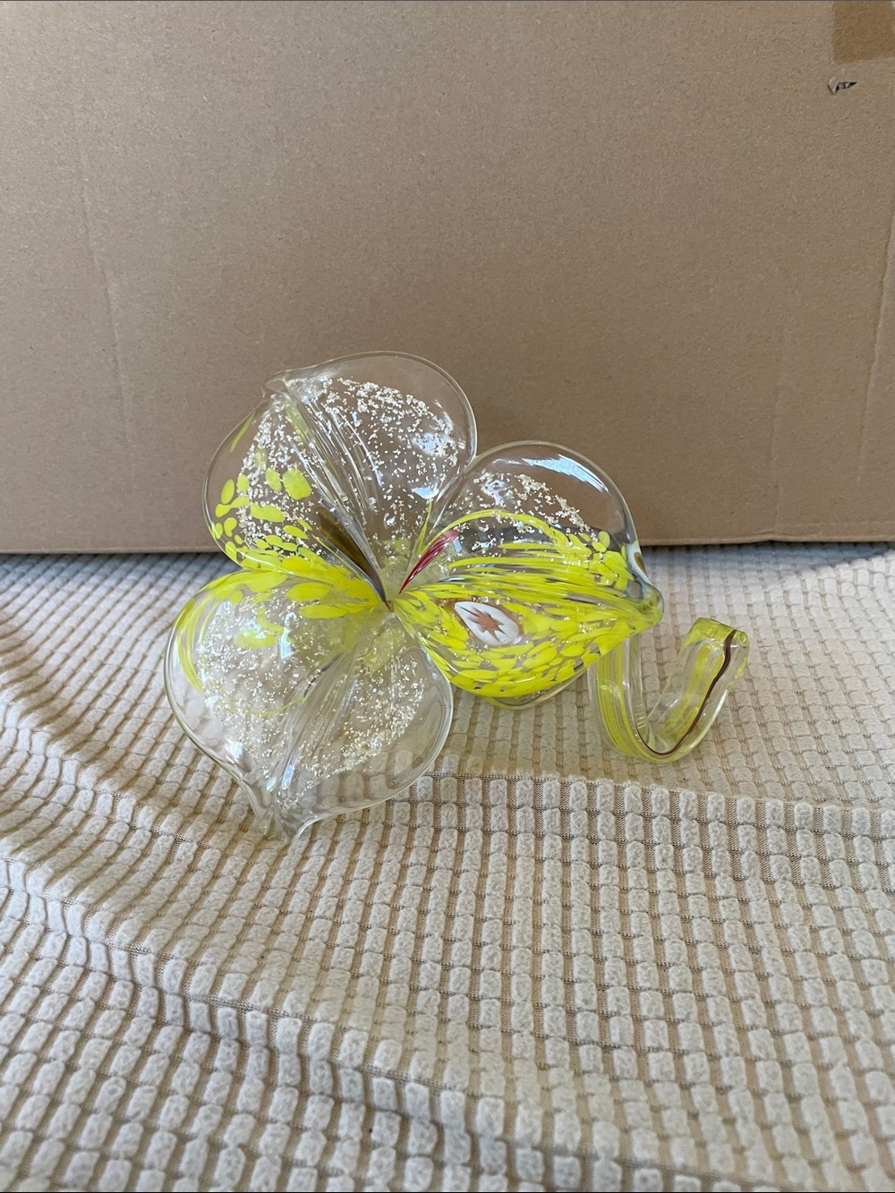 Moran Style Handblown Glass Flower Sculpture with Yellow Accents
